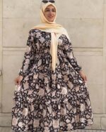 پیراهن ارزان ساحلی کد 07 با روسری کرم
