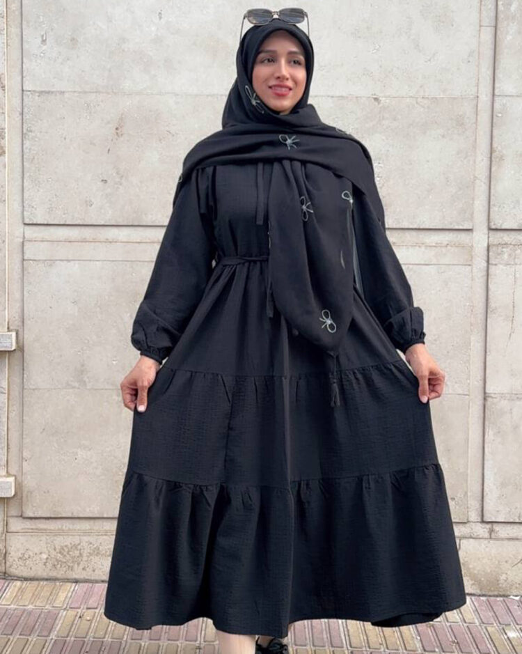 پیراهن ساحلی مشکی نخی ساده