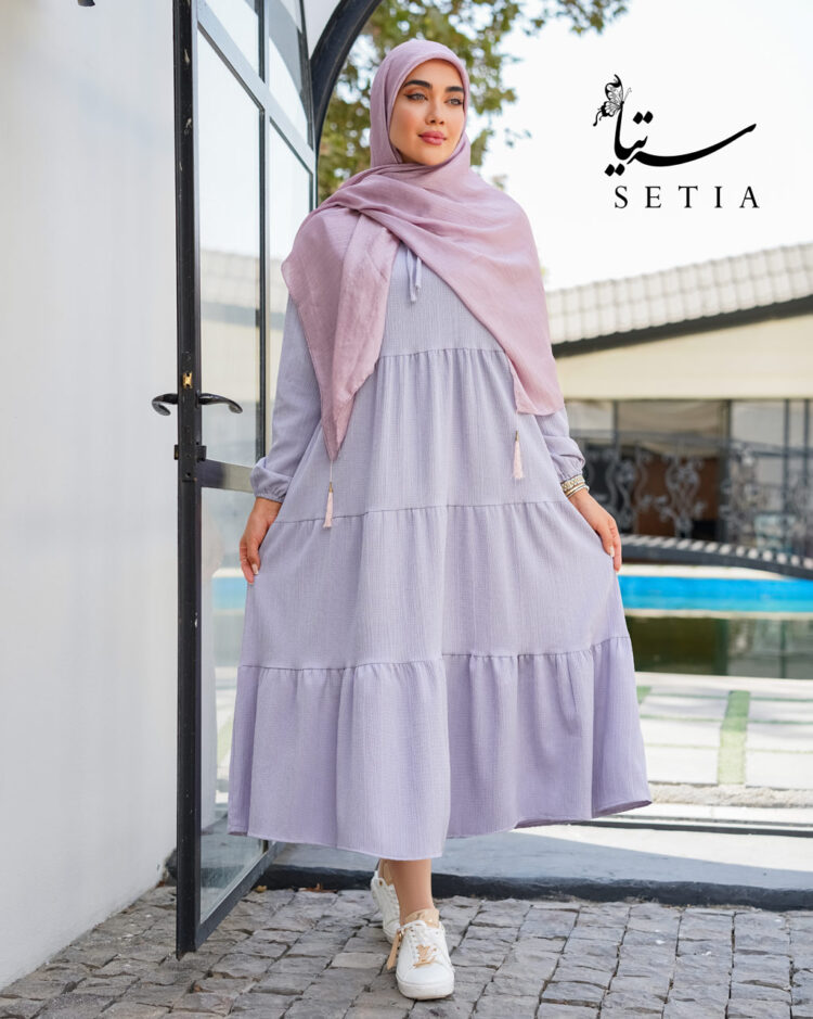 پیراهن ساحلی نخی یاسی