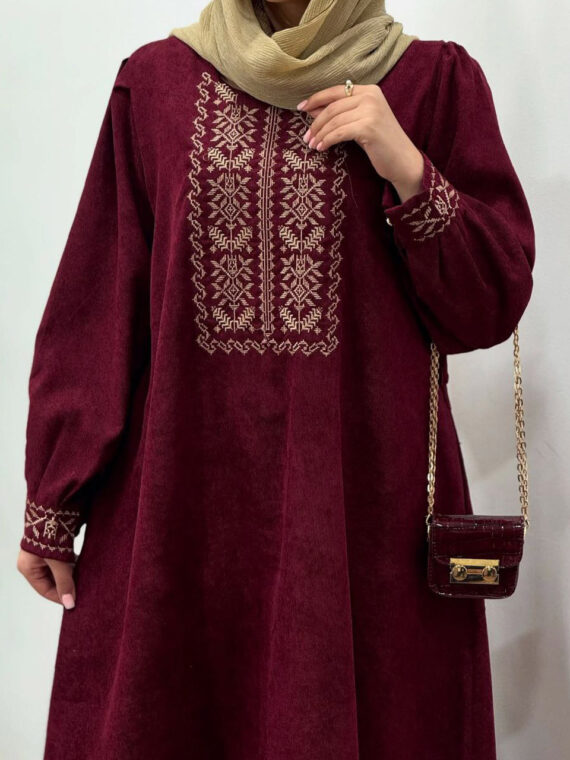 پیراهن مانتویی اصیل زرشکی