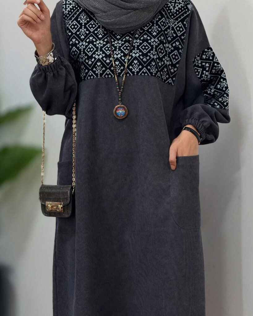 پیراهن مانتویی مخمل کبریتی سوزندوزی ذغالی