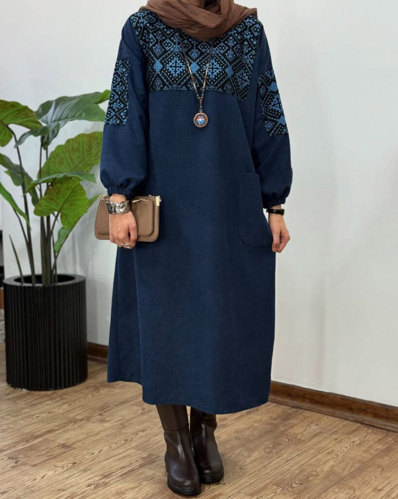 پیراهن مانتویی مخمل کبریتی سوزندوزی مشکی