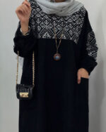 پیراهن مانتویی مخمل کبریتی سوزندوزی مشکی