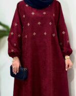 پیراهن مانتویی مخمل کبریتی نورین