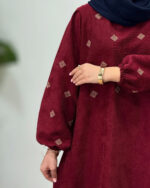 پیراهن مانتویی مخمل کبریتی نورین - Image 2