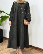 پیراهن مانتویی مخمل کبریتی نورین - Image 8