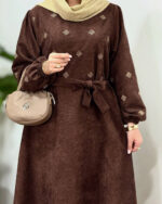 پیراهن مانتویی مخمل کبریتی نورین - Image 5