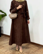 پیراهن مانتویی مخمل کبریتی نورین - Image 6