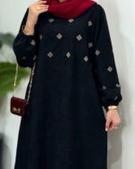 پیراهن مانتویی مخمل کبریتی نورین - Image 4