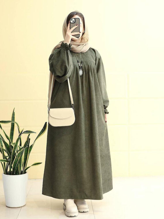 پیراهن مخمل کبریتی آیناز سبز سدری