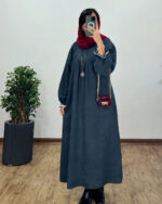 پیراهن مخمل کبریتی آیناز سرمه ای