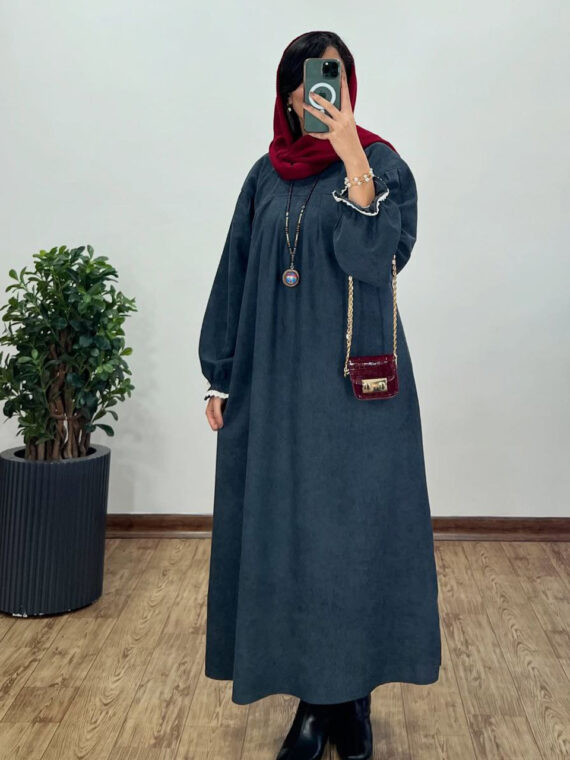 پیراهن مخمل کبریتی آیناز سرمه ای