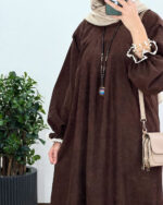 پیراهن مخمل کبریتی آیناز قهوه ای