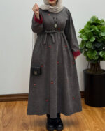 پیراهن مخمل کبریتی طبسم طوسی