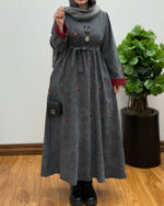 پیراهن مخمل کبریتی تبسم طوسی ذغالی