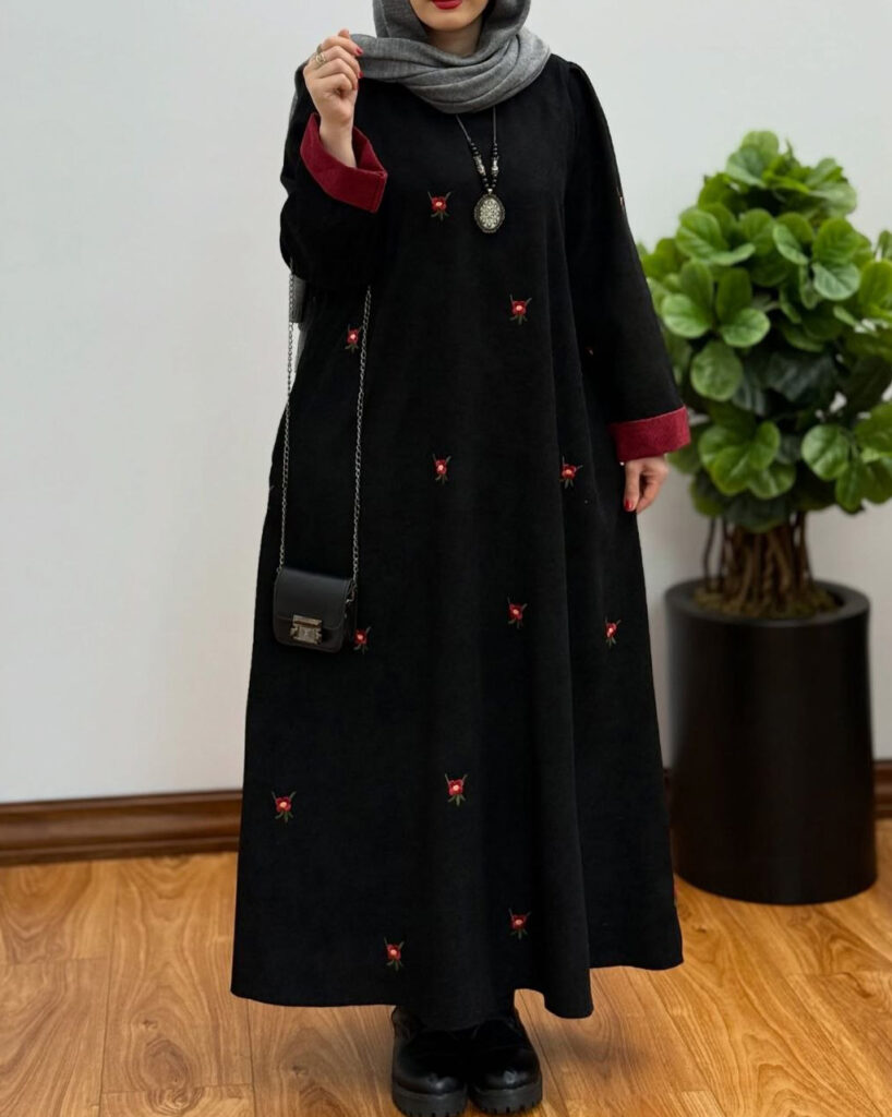 پیراهن مخمل کبریتی گلدوزی تبسم