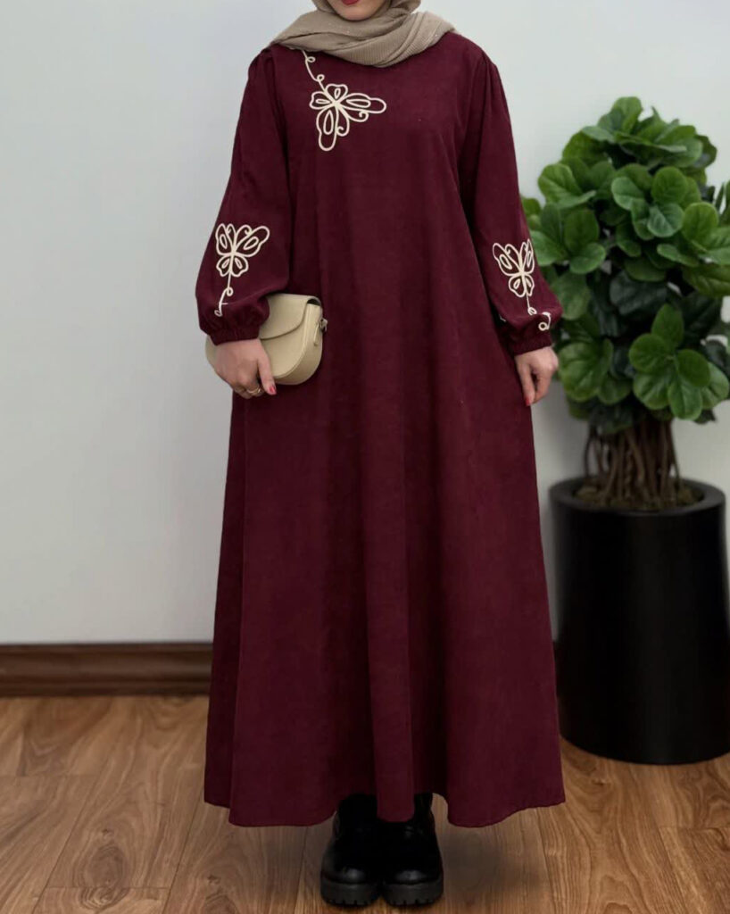 پیراهن مانتویی سوپر کلوش پروانه زرشکی