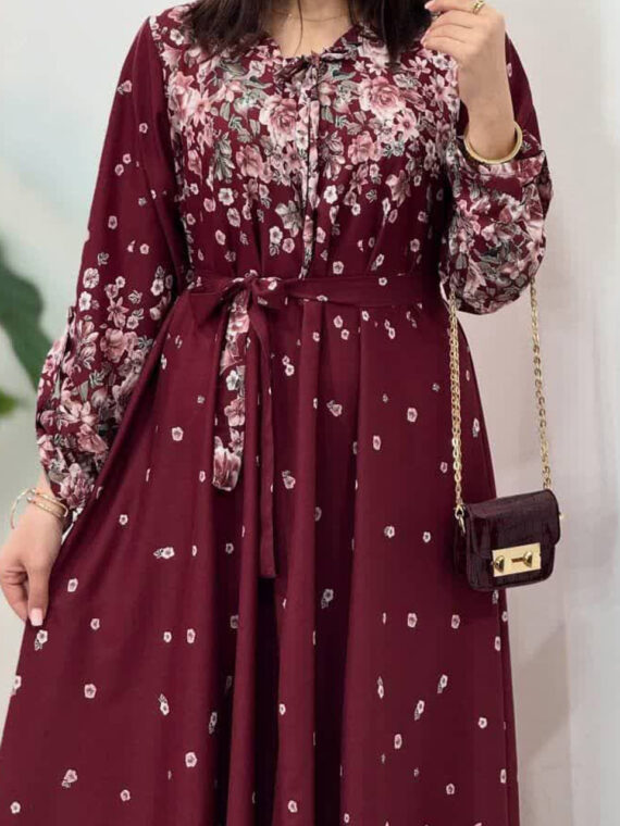 پیراهن مانتویی شکوفه زرشکی