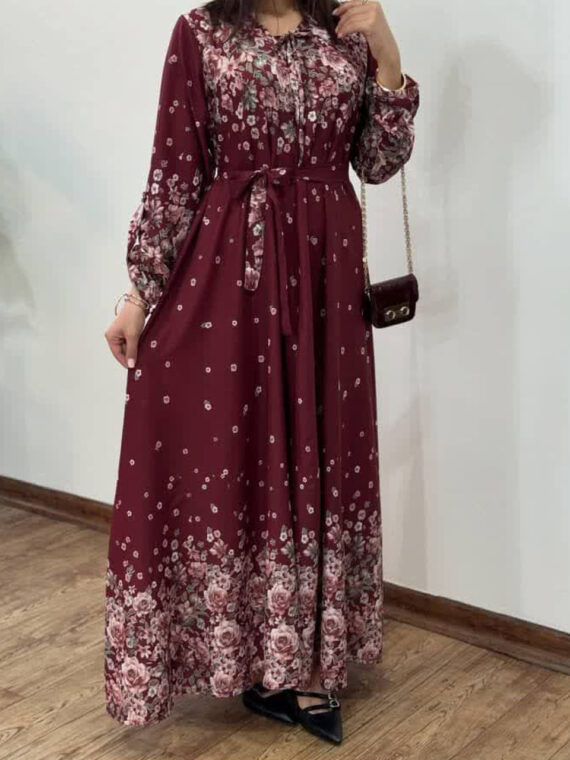 پیراهن مانتویی شکوفه زرشکی