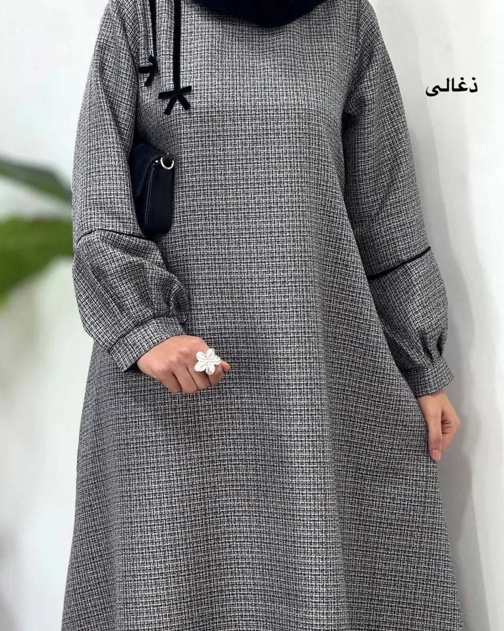 پیراهن مانتویی پاپیون ذغالی